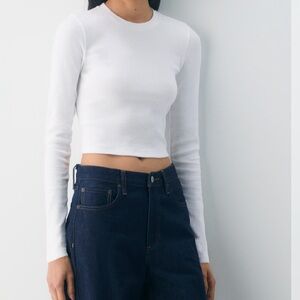 Aritzia White Long Sleeve Crop Top HomeStretch™ Rib Crew Waist Longsleeve